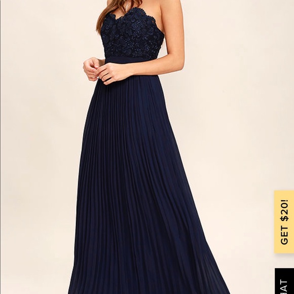 Lulus’s Beautiful Navy Blue Strapless Lace Dress - Picture 1 of 7